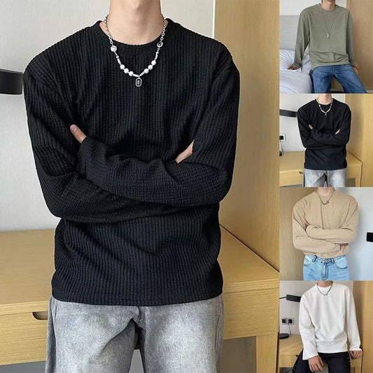Fashionable Mens Waffle Long Sleeves TShirt Crew Neck Perfect for Daily Outfits