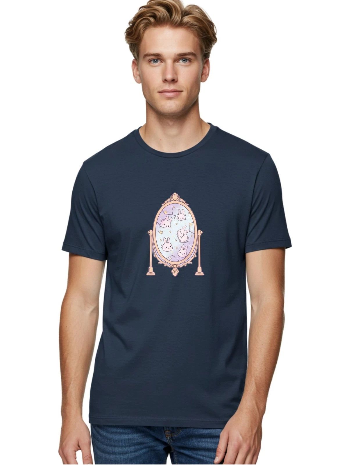 Ornate-Mirror-Rabbits Mens Graphic Tee, 100% Cotton, Casual Summer Wear