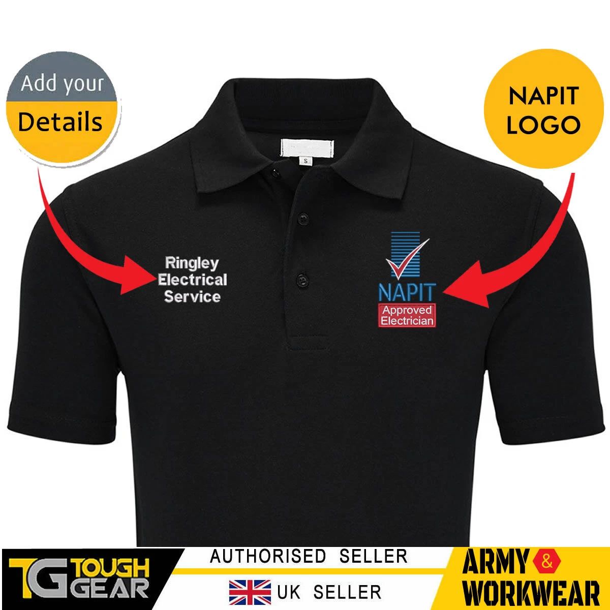 NAPIT Embroidered Personalised Polo Shirt With Electrical Company Name/Text