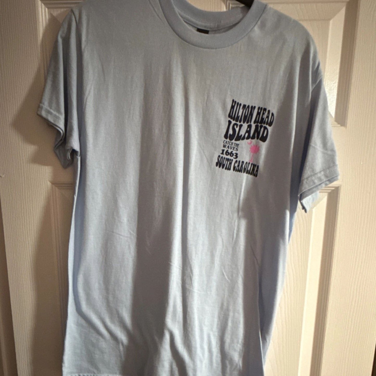 Cotton Light Blue Hilton Head Island Graphic Women T-Shirt Size M