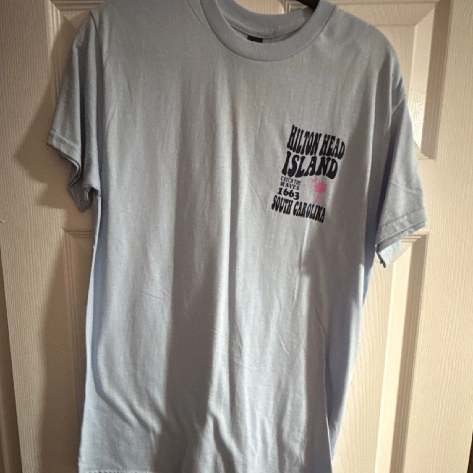 Cotton Light Blue Hilton Head Island Graphic Women T-Shirt Size M