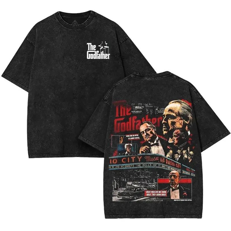 The Godfather Oversize Unisex Washed T-Shirt, Double Printed Streetwear Movie Me