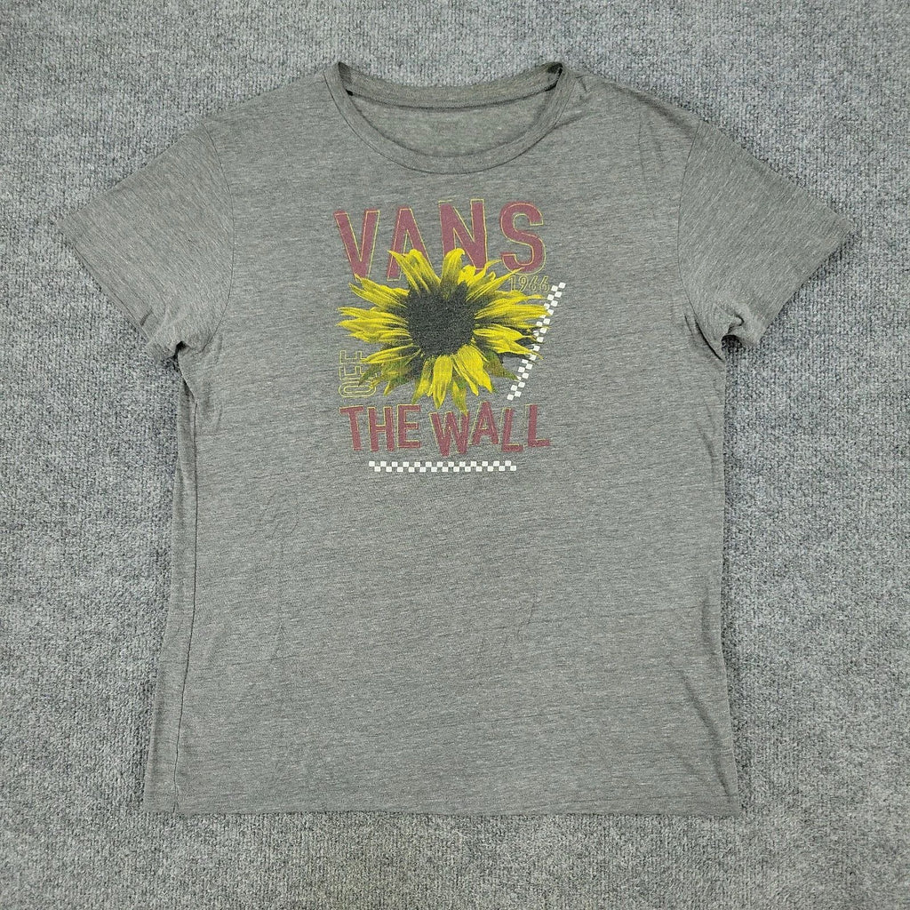 Vans Shirt Men's Medium Gray Off The Wall Floral Graphic Tee Short Sleeve Adult