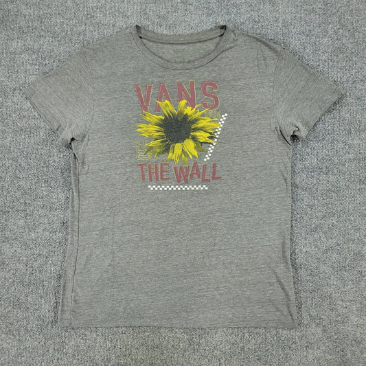 Vans Shirt Men's Medium Gray Off The Wall Floral Graphic Tee Short Sleeve Adult