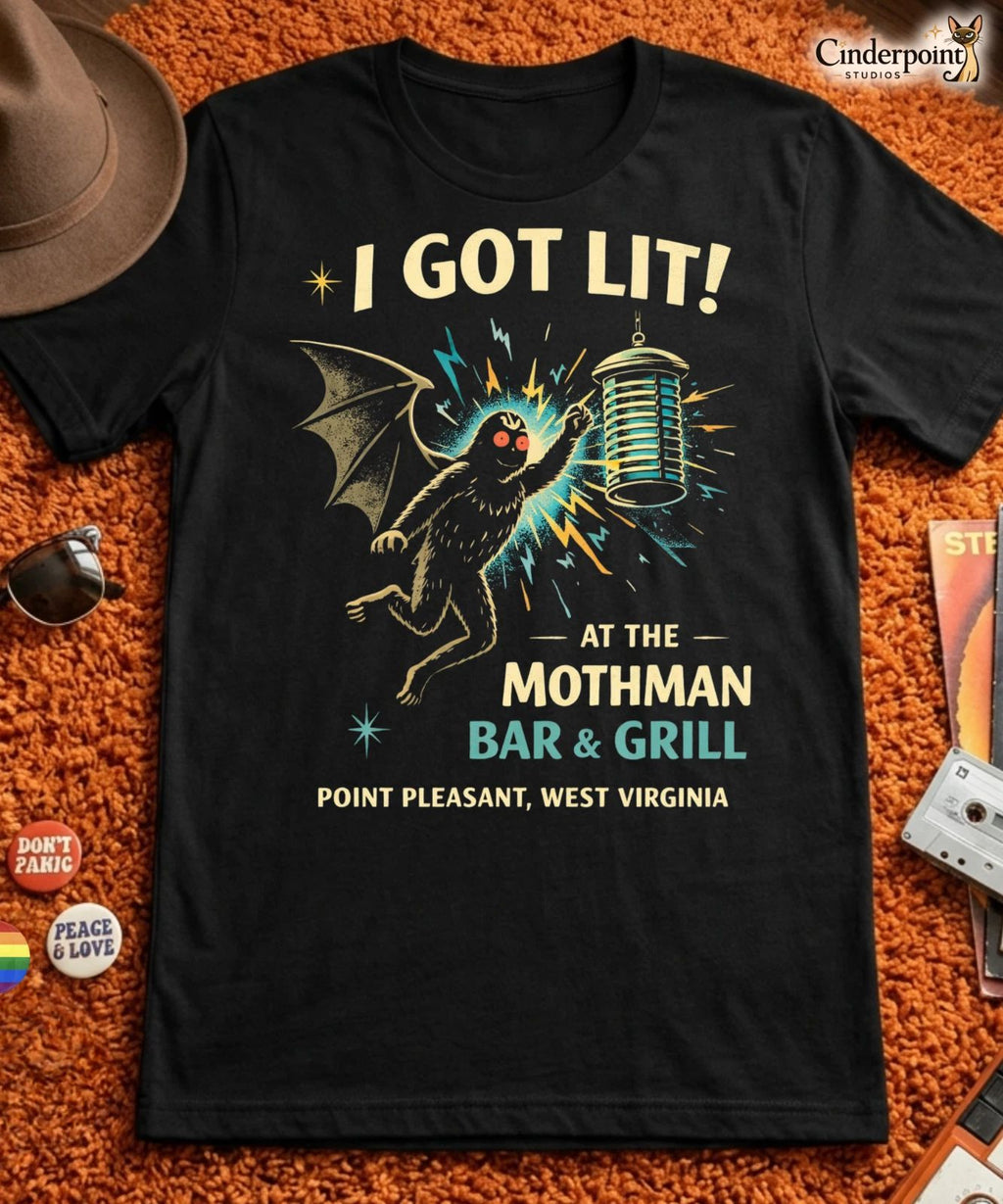 I Got Lit Mothman Bar and Grill T-Shirt Point Pleasant WV Cryptid Graphic Tee