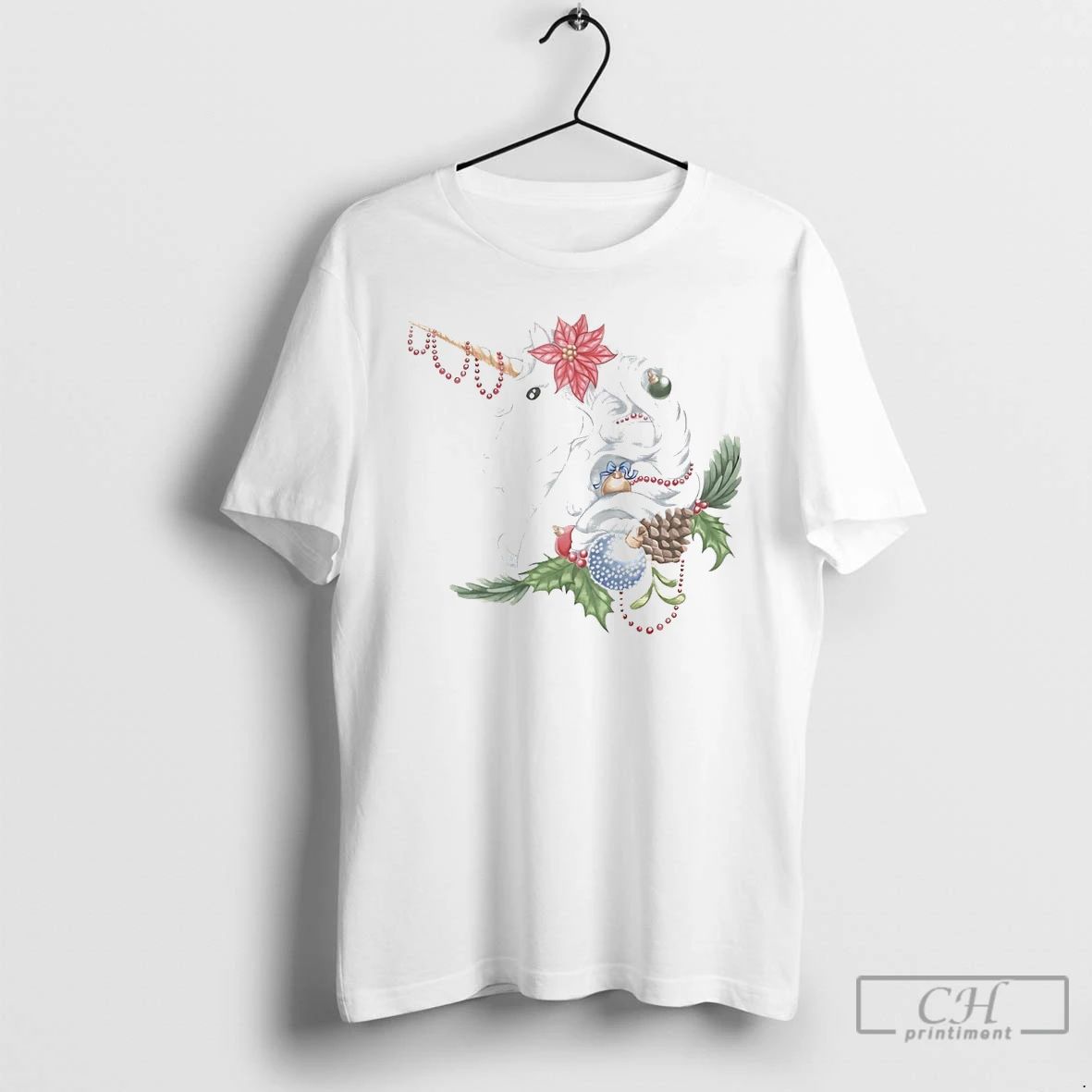 Classic Unicorn Poinsettia Elegant Christmas White T Shirts