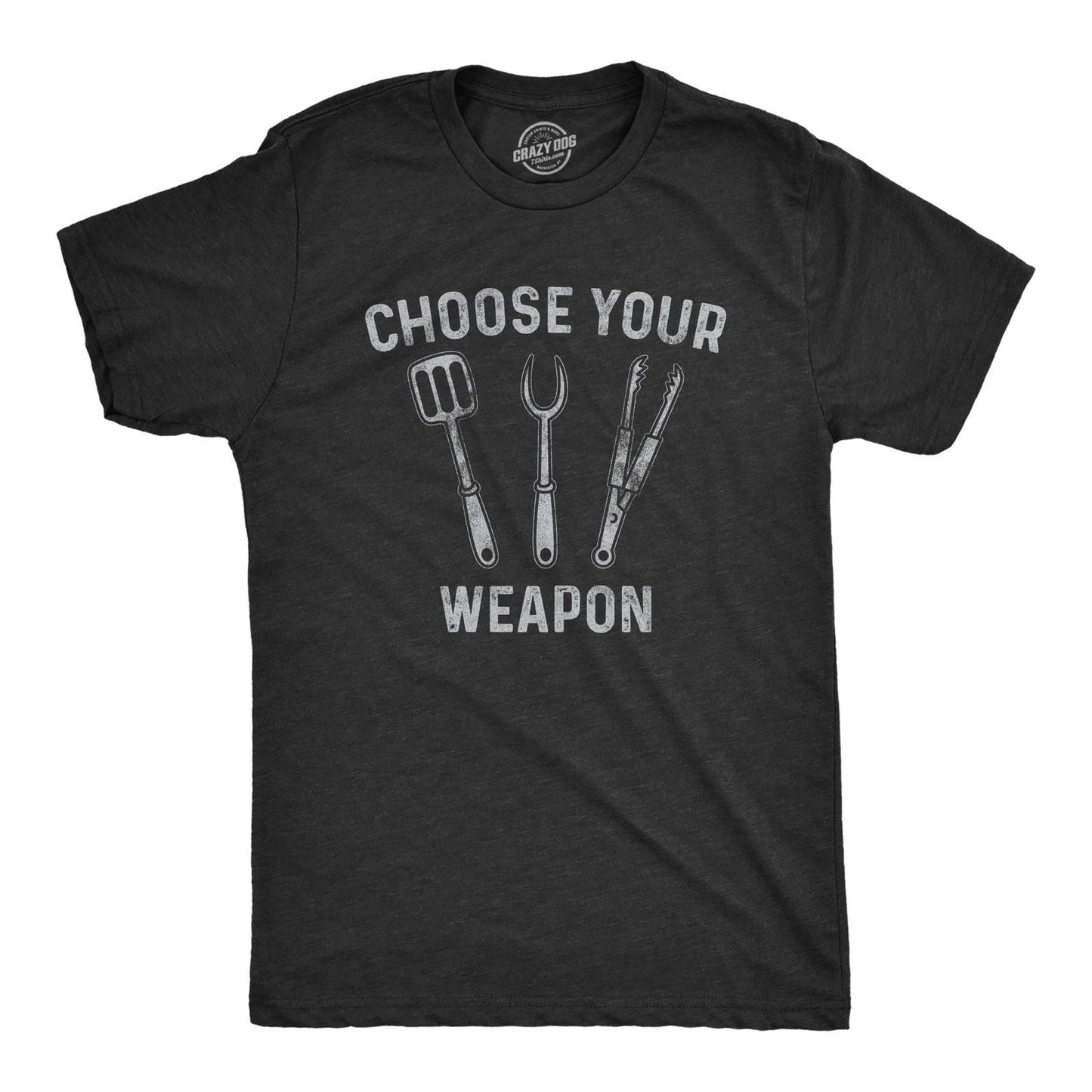 Mens Choose Your Weapon T Shirt Funny Grill Utensils Backyard BBQ Cookout