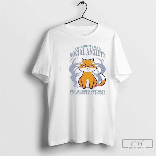 Classic Introvert Humor Cat And Ghosts I Thought I Had Social Anxiety Cat T Shirts