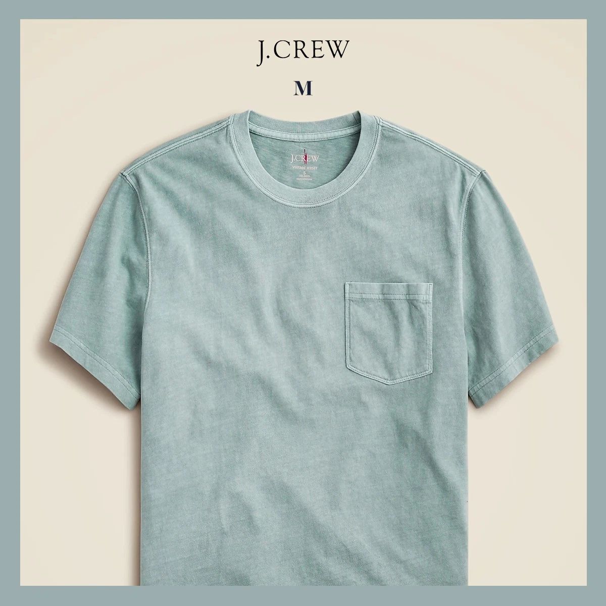 NWT - J. CREW Men's Vintage-Wash Cotton Pocket T-Shirt Alhambra Green Sz M - $39