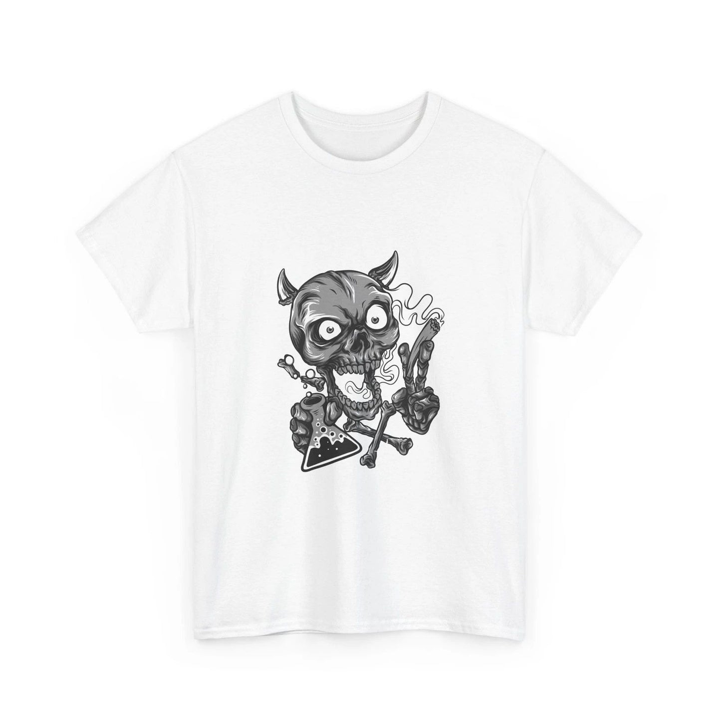 Cartoon Demon Skull T-Shirt | Smoking Skull Graphic Tee, Cool Style, Street Wear