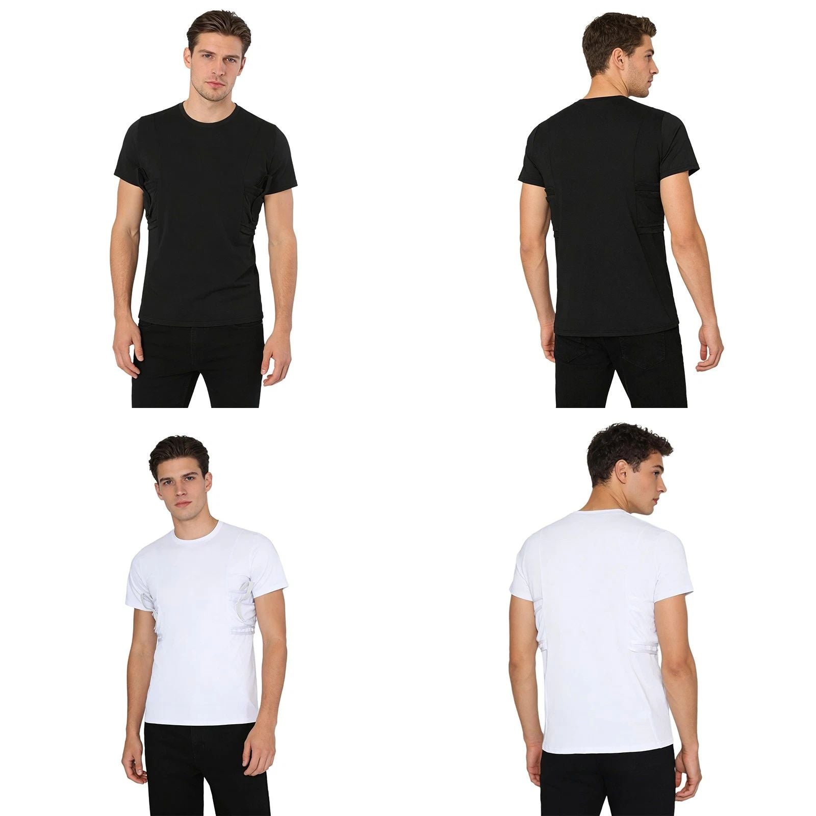 Men T-shirt Outdoor Tops Military Shirt Combat Round Neck Stretchy Conceal