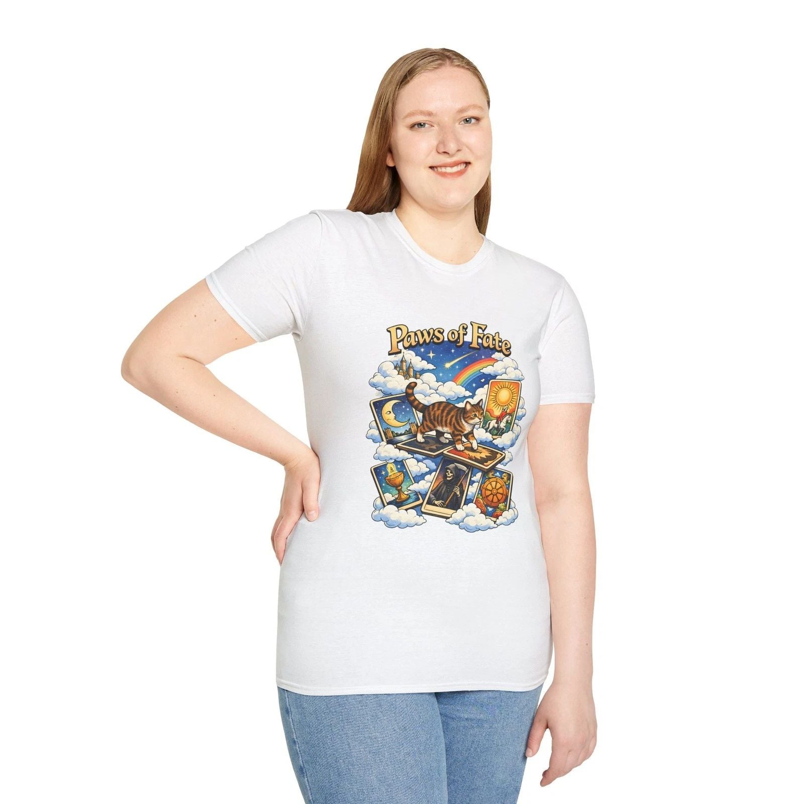 Cat Tarot Mystic Surreal Fantasy Clouds Dreamscape Unisex Softstyle T-Shirt
