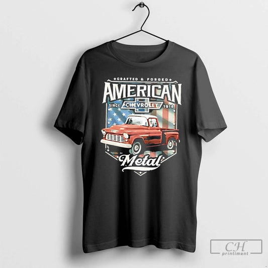 Classic Chevrolet Truck American Metal Script And American Flag T Shirts