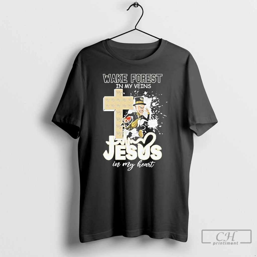 Classic Wake Forest In My Veins Mascot Jesus In My Heart T Shirts
