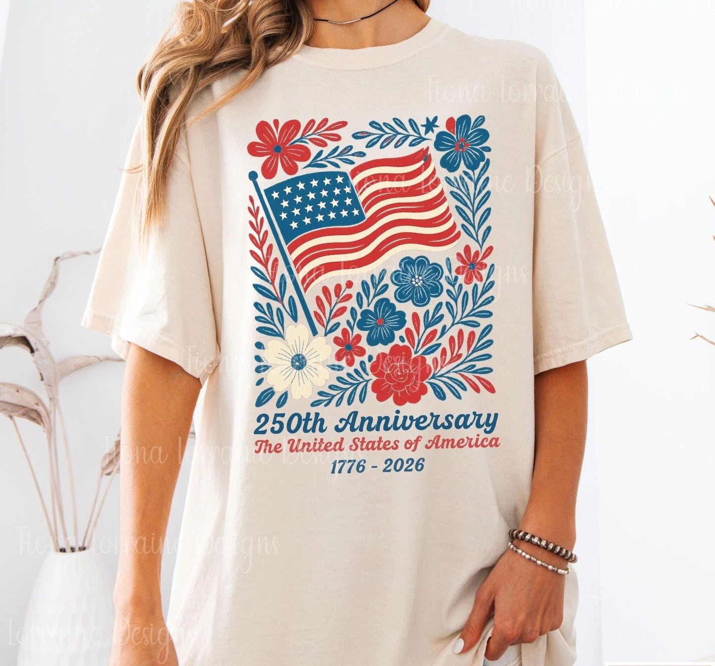 USA 250th Anniversary Shirt 4th Of July Tee Boho Floral America T-Shirt