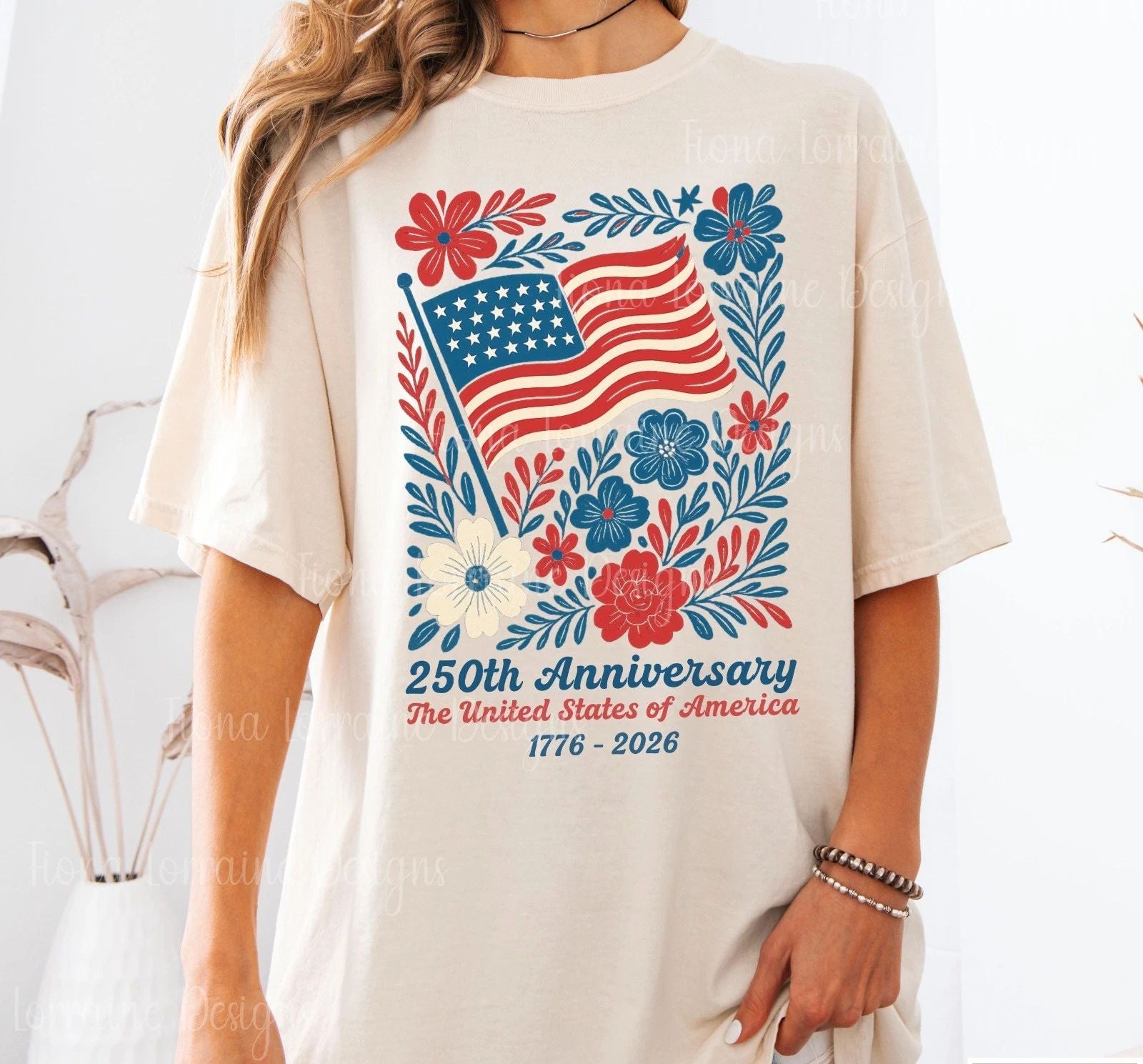 USA 250th Anniversary Shirt 4th Of July Tee Boho Floral America T-Shirt