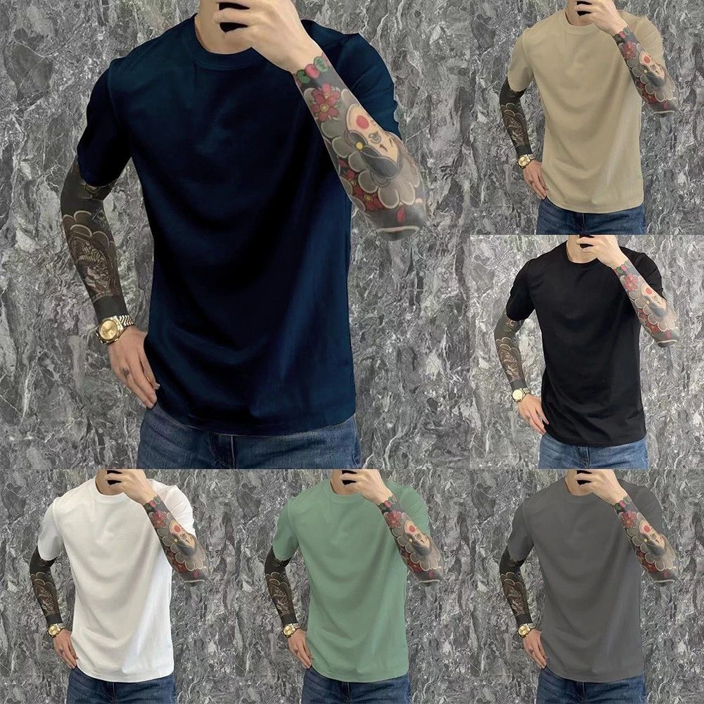 Men's Summer Casual Simple Basic Undershirt Solid Color O Neck T Shirt