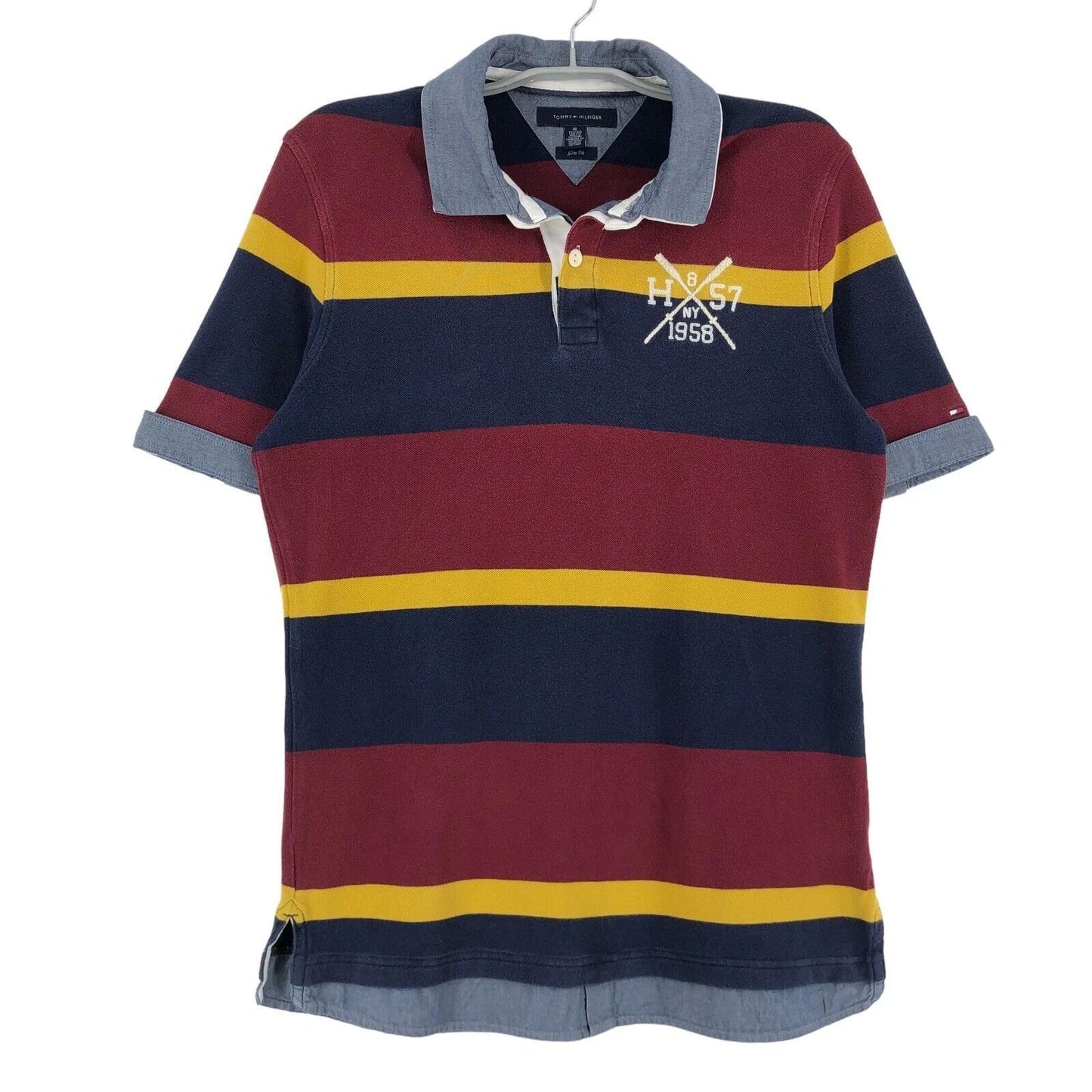 TOMMY HILFIGER Slim Fit Polo Neck T-Shirt Men Size XL