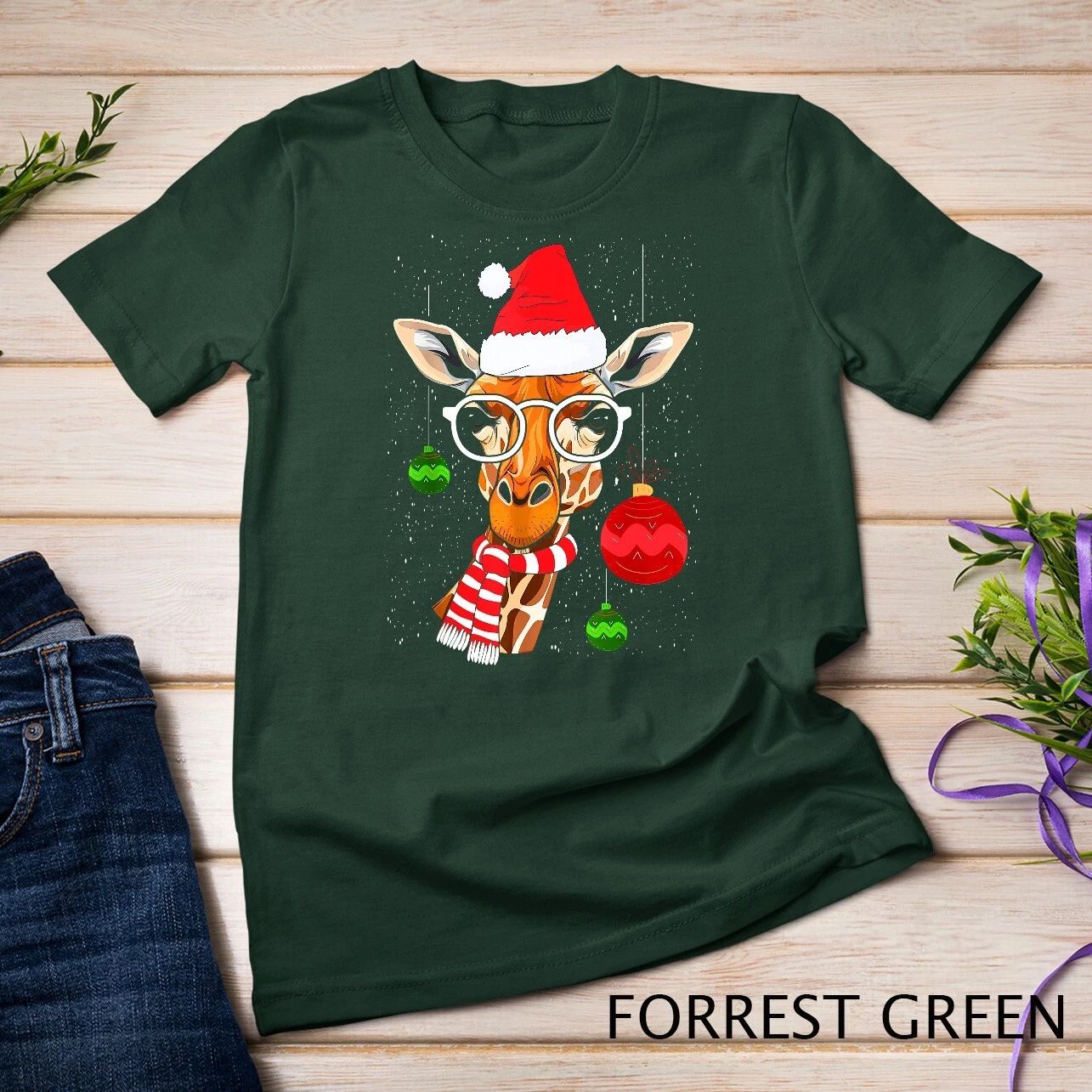 Funny Christmas Giraffe, Cute Giraffe Christmas T-Shirt Unisex T-shirt