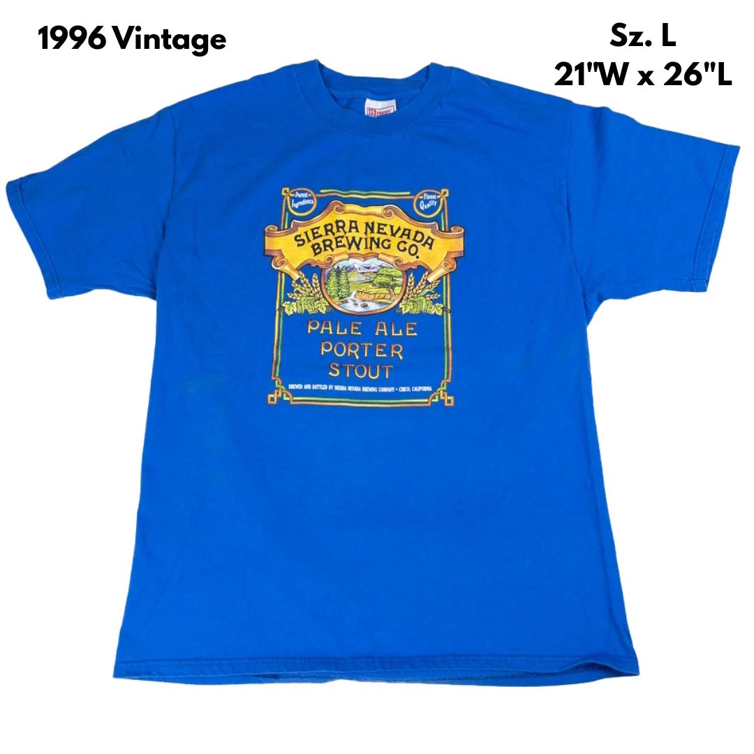 Vintage 90s Sierra Nevada Brewing Co Beer T Shirt Large Blue Pale Ale Stout USA