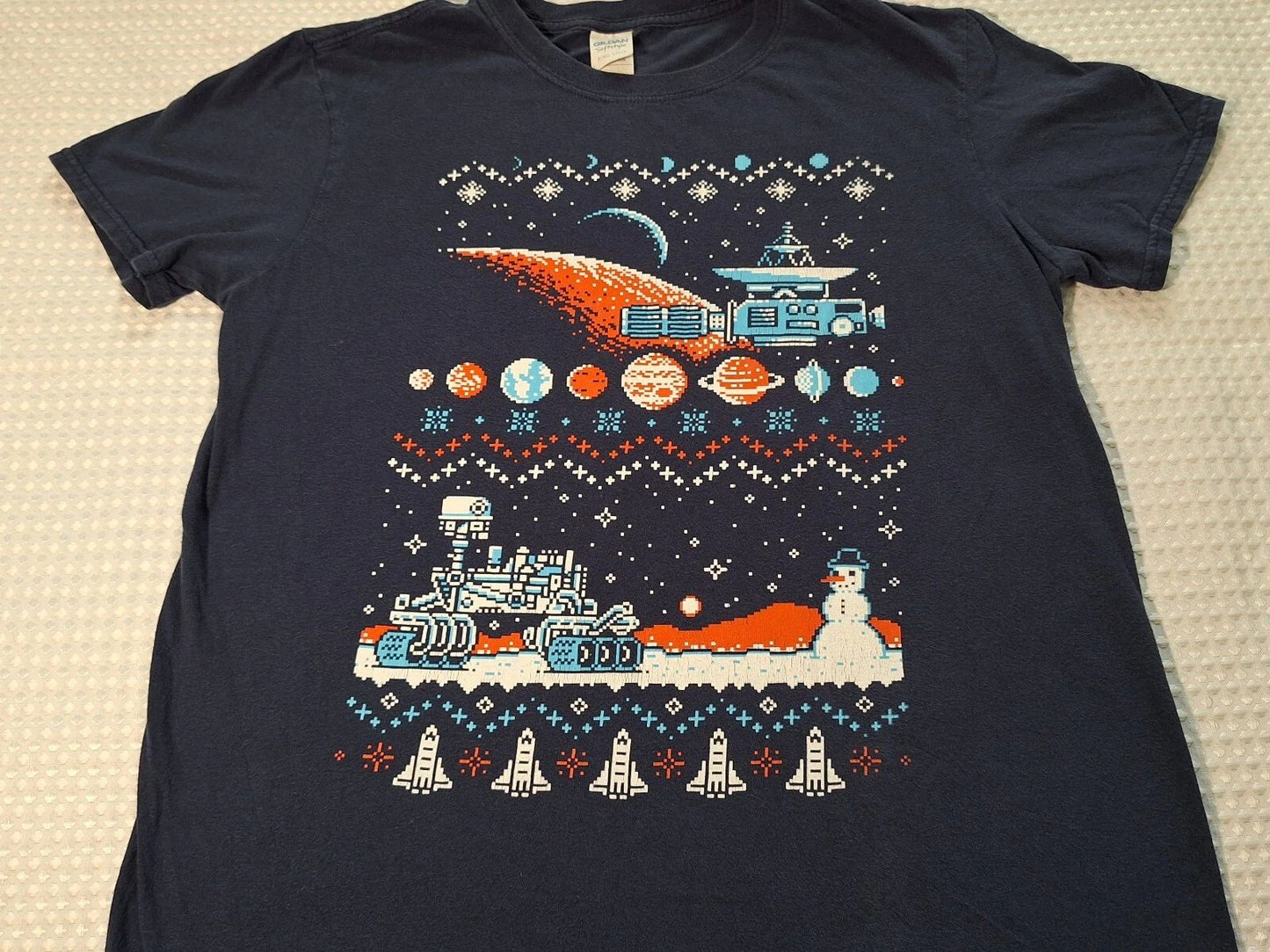 Christmas Space Lootcrate Blue Cotton T-shirt Size M Gildan Loot Crate