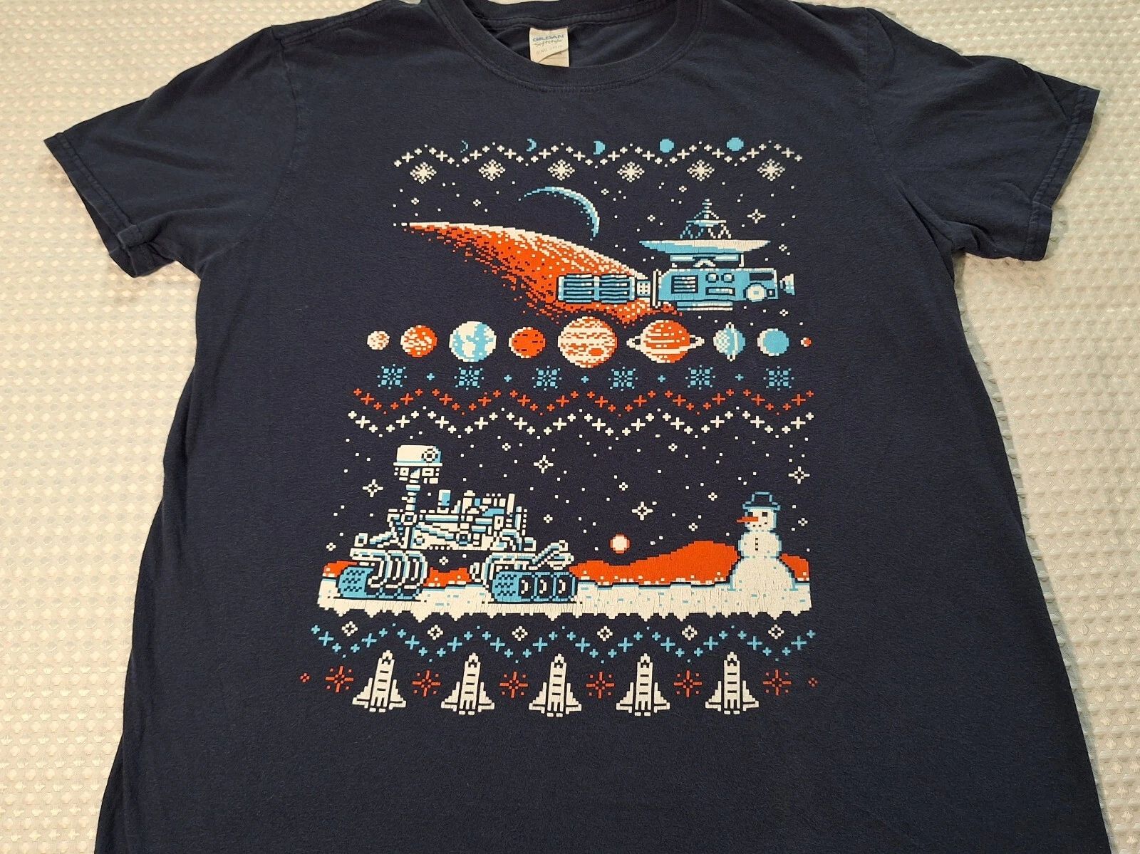 Christmas Space Lootcrate Blue Cotton T-shirt Size M Gildan Loot Crate