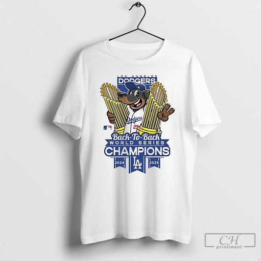 Classic Los Angeles Dodgers 2025 Back To Back World Series Champions Mascot Trophy T Shirts