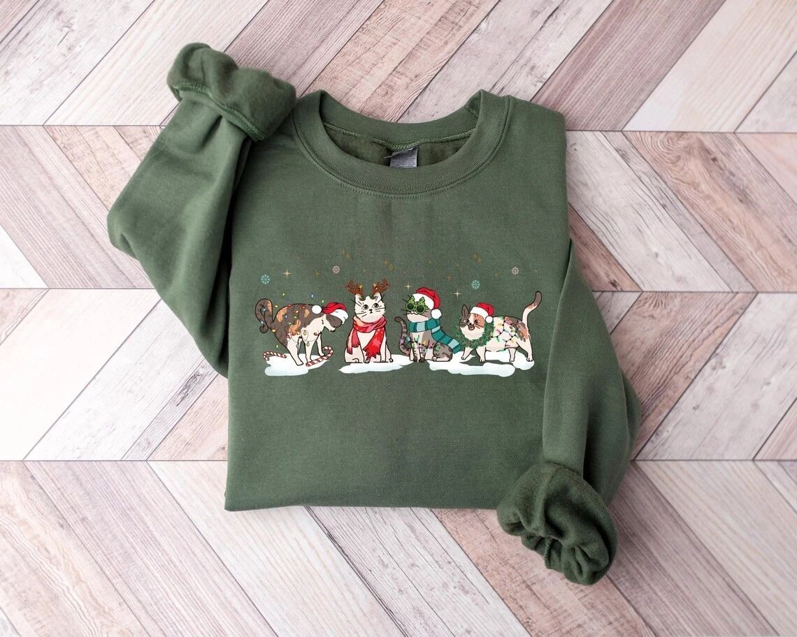 Christmas Cat Sweatshirt, Christmas Sweatshirt, Cat Lover shirt, Cat Mom T-Shirt
