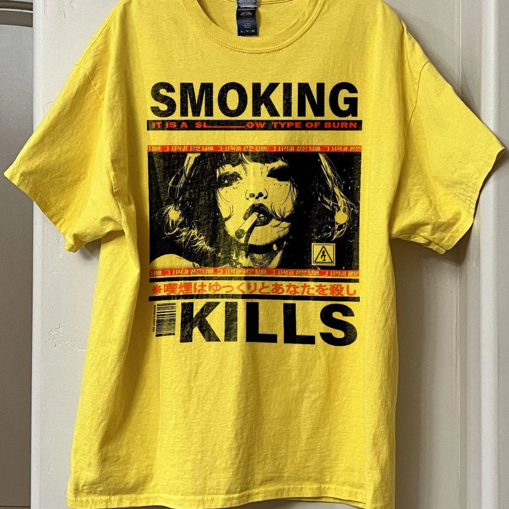Smoking Kills Retro Manga Style Graphic T-Shirt