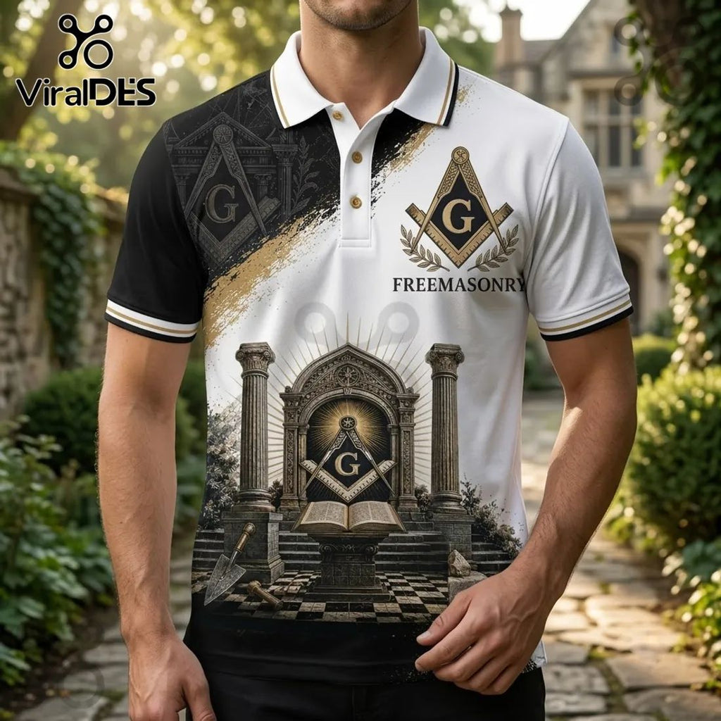 Freemasonry Square and Compass Black White Polo Shirt
