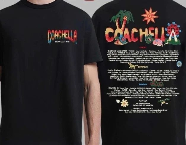 1Coachella 2026 Merch In Indio California Logo With Lineup Felt Cute T-Shirt