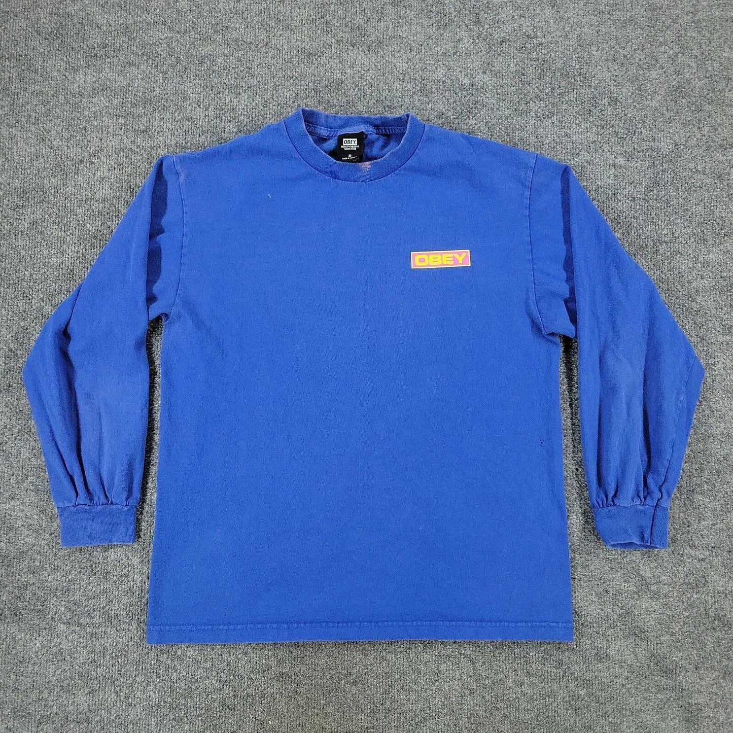 Obey Shirt Men's Medium Blue Graphic Tee Crew Neck Long Sleeve Pullover Adult M