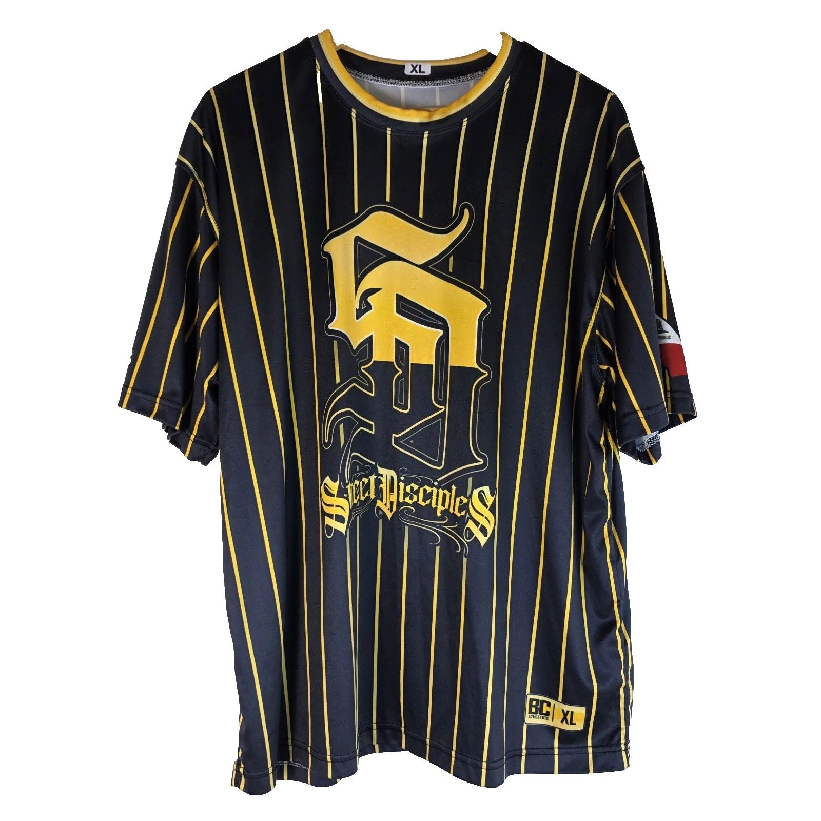 Oversized XL BGI Athletic Street Disciples Jersey Pinstripe Gold Black Y2K Mateo