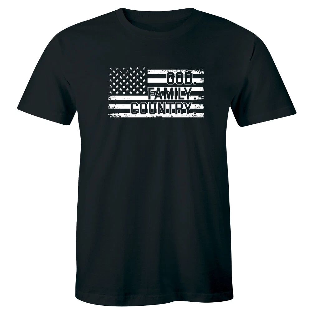 God Family Country with Patriotic American Flag Men's T-Shirt Distressed Tee