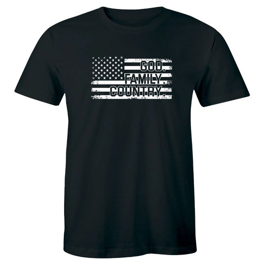 God Family Country with Patriotic American Flag Men's T-Shirt Distressed Tee