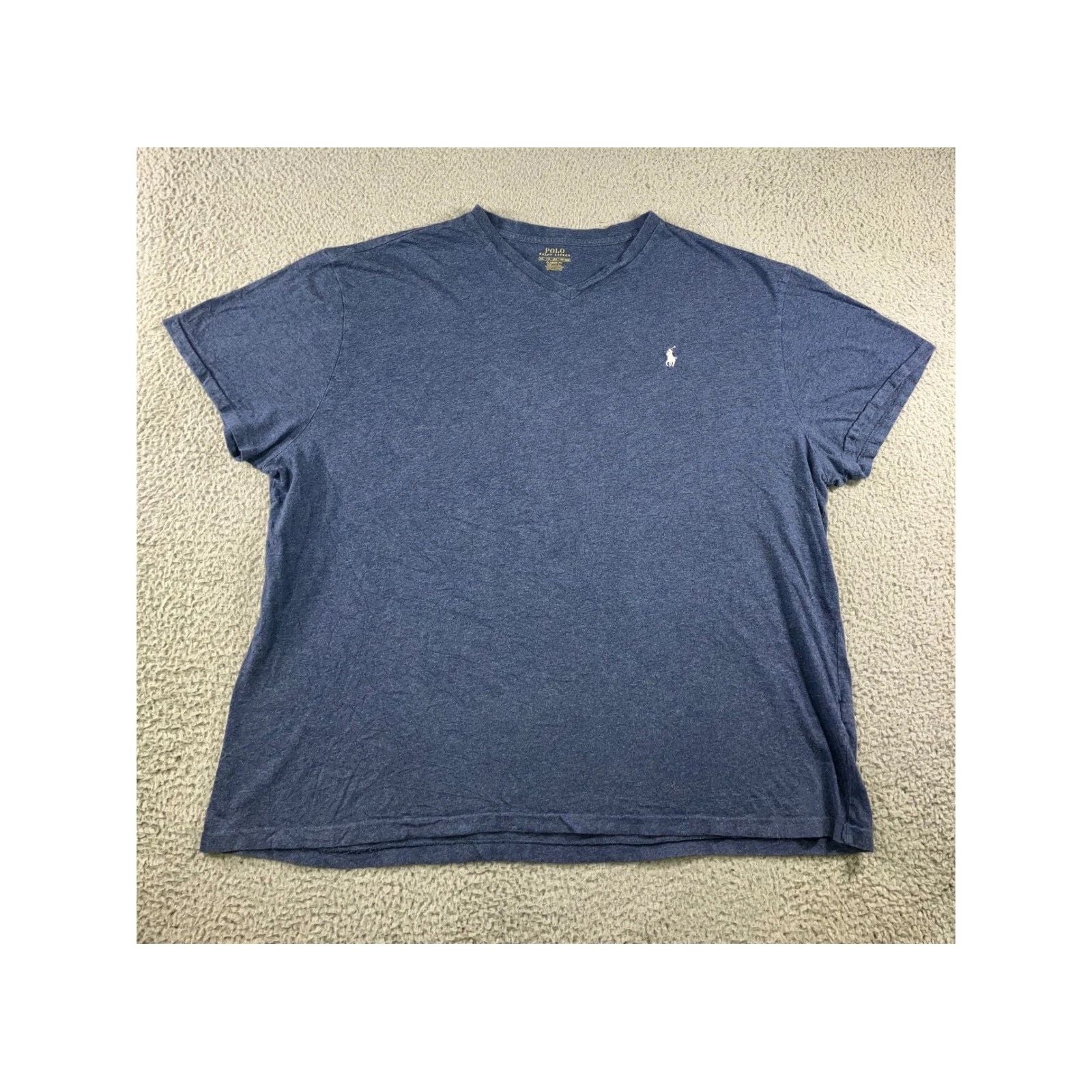 Polo Ralph Lauren T-Shirt Men XXL Blue V-Neck Classic Fit Cotton Logo Preppy