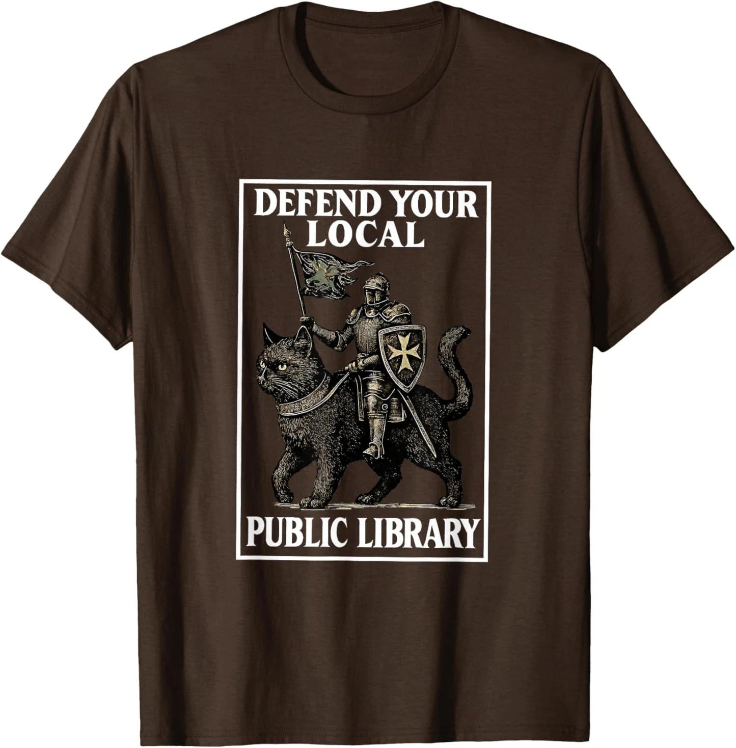 Defend Your Local Public Library Funny Knight Cat Unisex T-Shirt