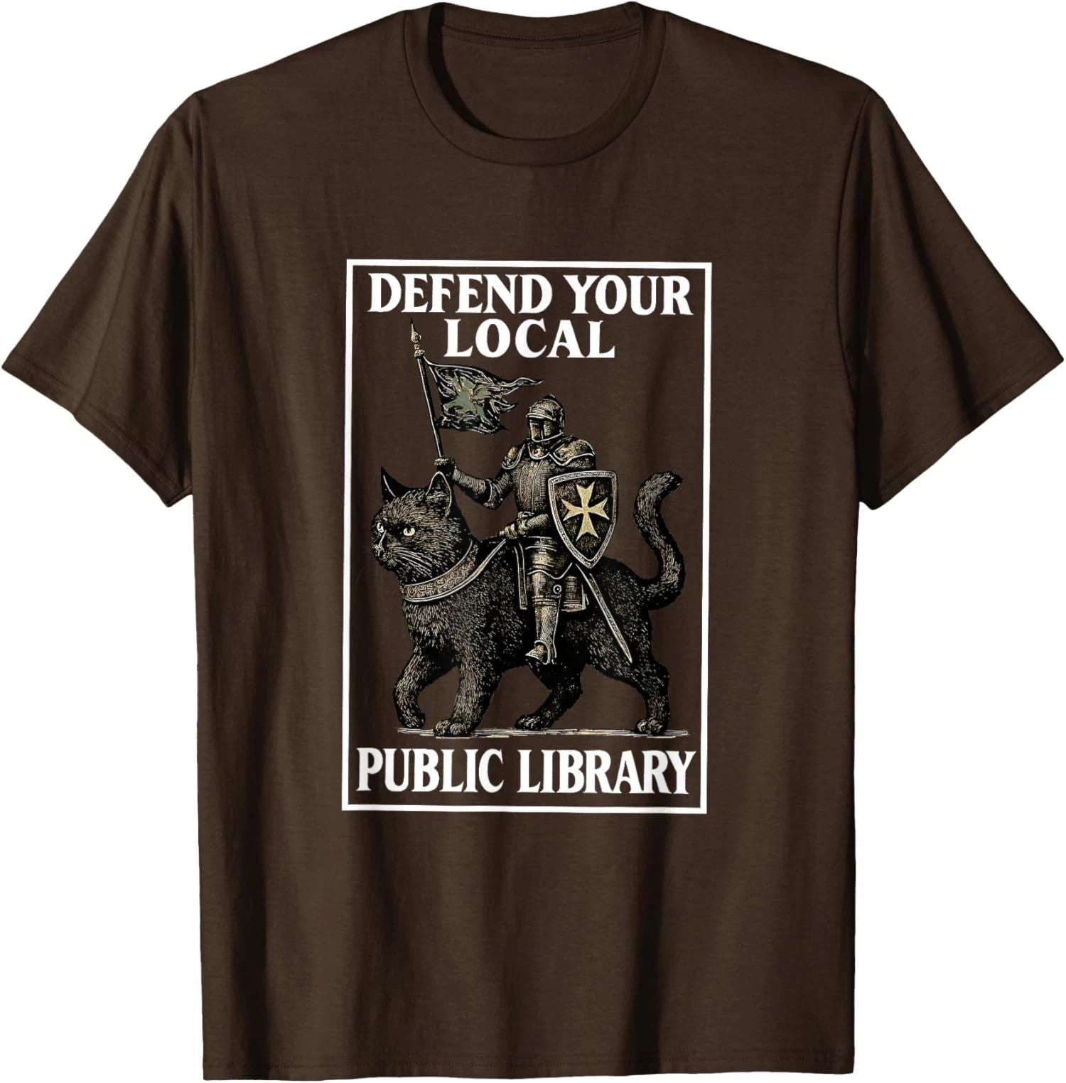 Defend Your Local Public Library Funny Knight Cat Unisex T-Shirt