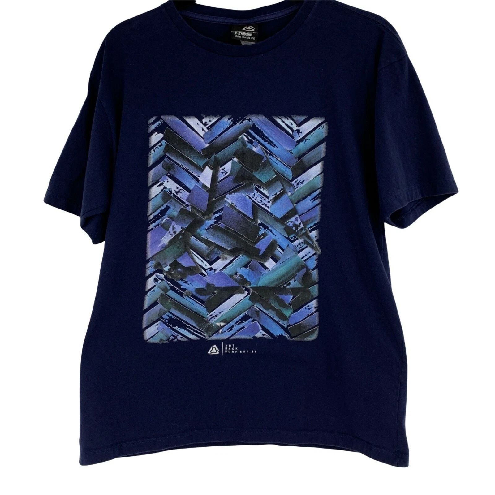 Mens HBS Hot Back Surf T-Shirt Large Navy Graphic Short Sleeve 0573