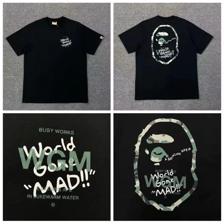 A Bathing Ape WGM World Gone Mad Graphic Logo Black Men's T-Shirt Crew Neck