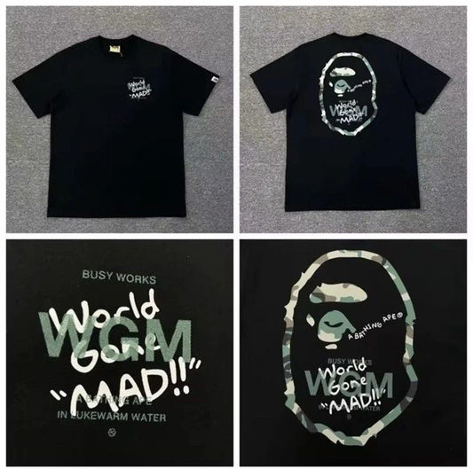 A Bathing Ape WGM World Gone Mad Graphic Logo Black Men's T-Shirt Crew Neck