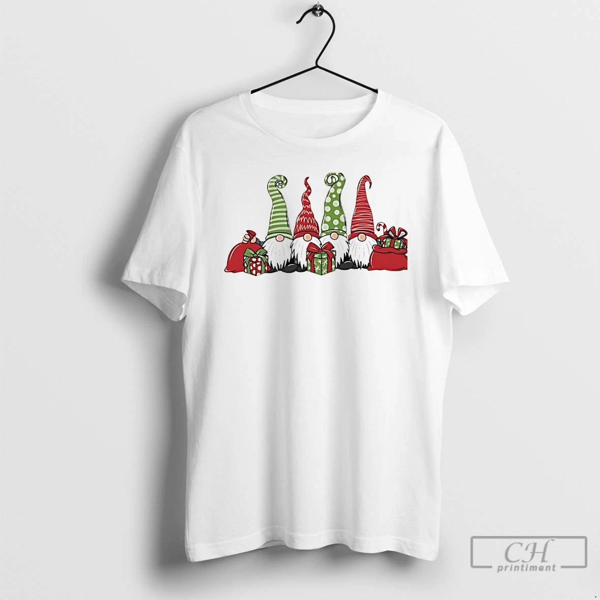 Classic Christmas Gnomes Gift Bags Red Green Holiday Present White T Shirts