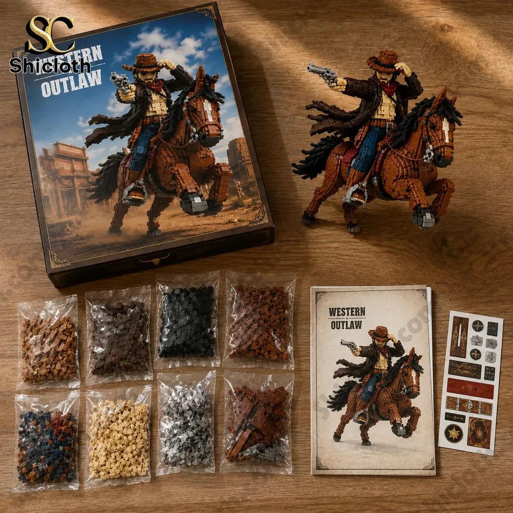 Western Outlaw Rider Cowboy HorseBuilding Brick Set