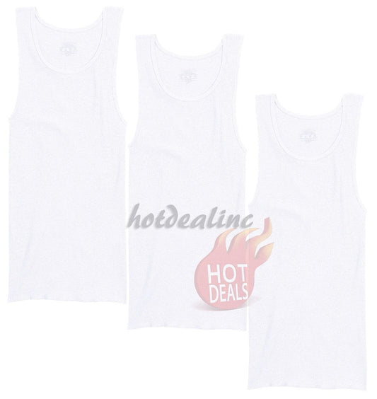 3 Pack Men's White 100% Cotton Tank Top A-Shirt Ribbed Undershirt Size:S-2XL