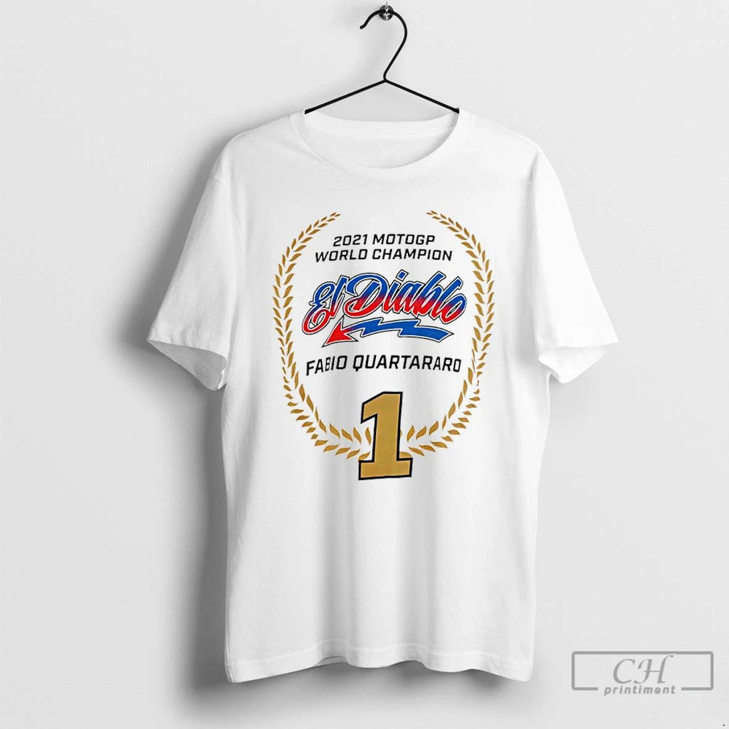 Classic El Diablo Fabio Quartararo 2021 Team World Championship Signed T Shirts