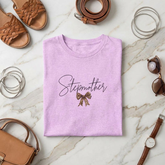 Stepmother Script with Leopard Bow Tee | Stepmom Shirt