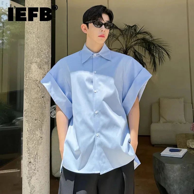 Loose Men's T-shirts Simple Lapel Signle Breasted Short Sleeve Male Casual Tops