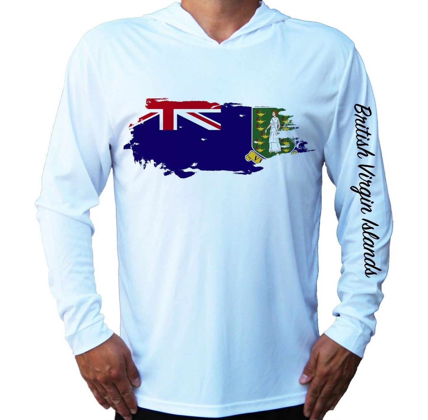 British Virgin Islands Flag Sport UV Protected UPF 50 Long Sleeve T-Shirt Hood