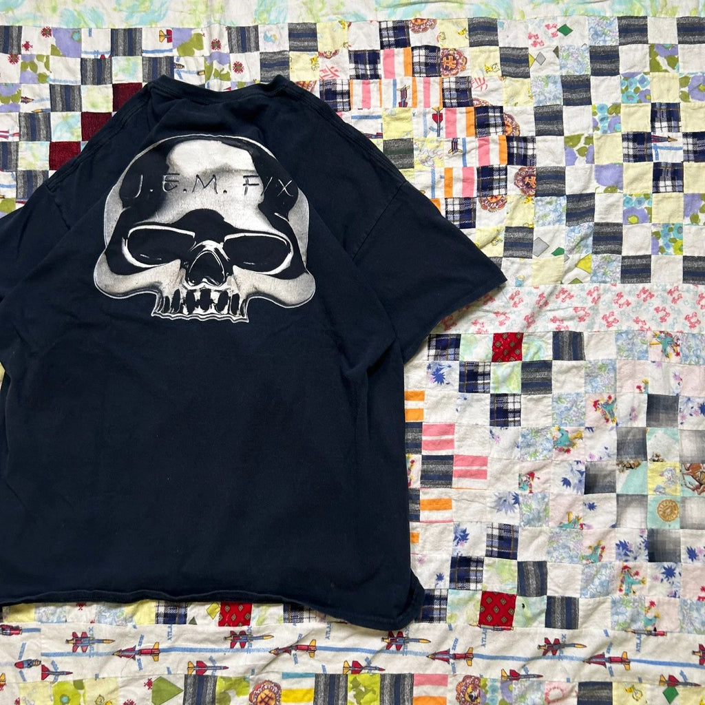 Men's Modern VTG-Style Y2k Late 00s J.E.M. F/X Black Shiny Skull Film Promo Tee