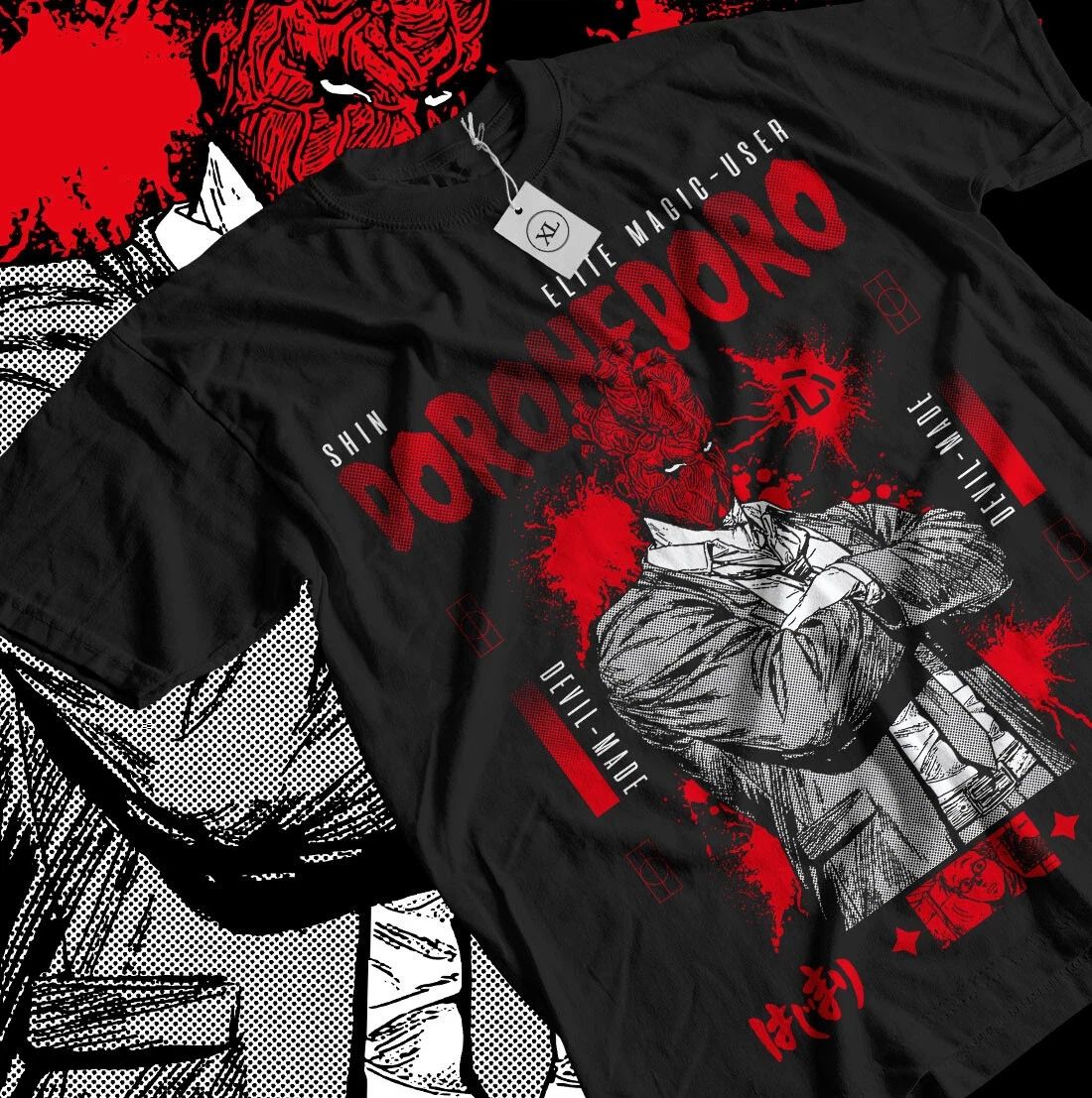 Anime Dorohedoro Shin Ebisu Noi Kaiman Nikaido Graphic Black T-Shirt Size S-5XL